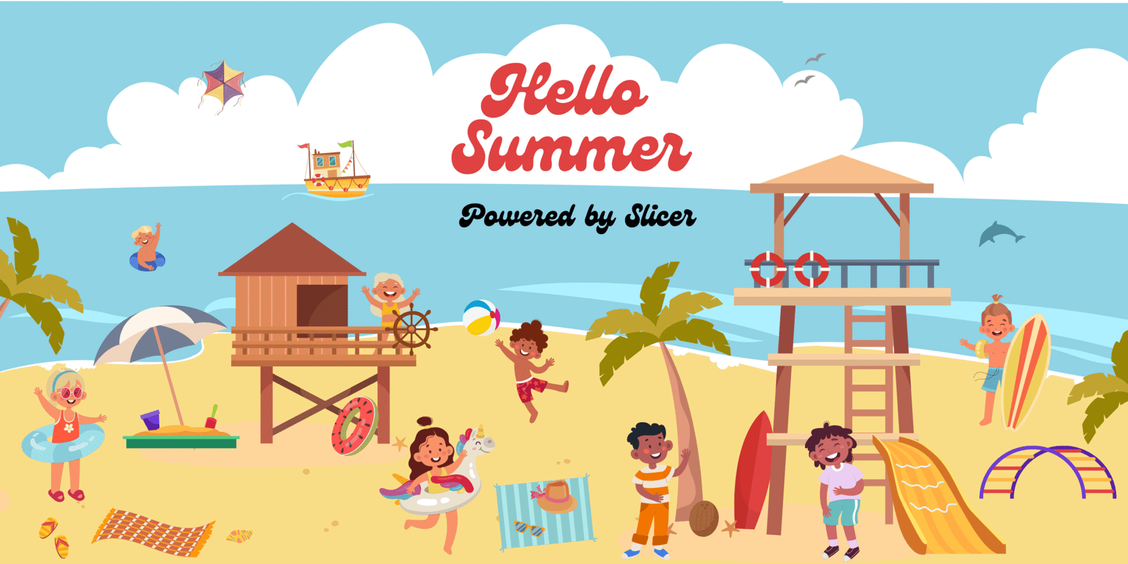 Blue Yellow Illustrative Hello Summer Banner